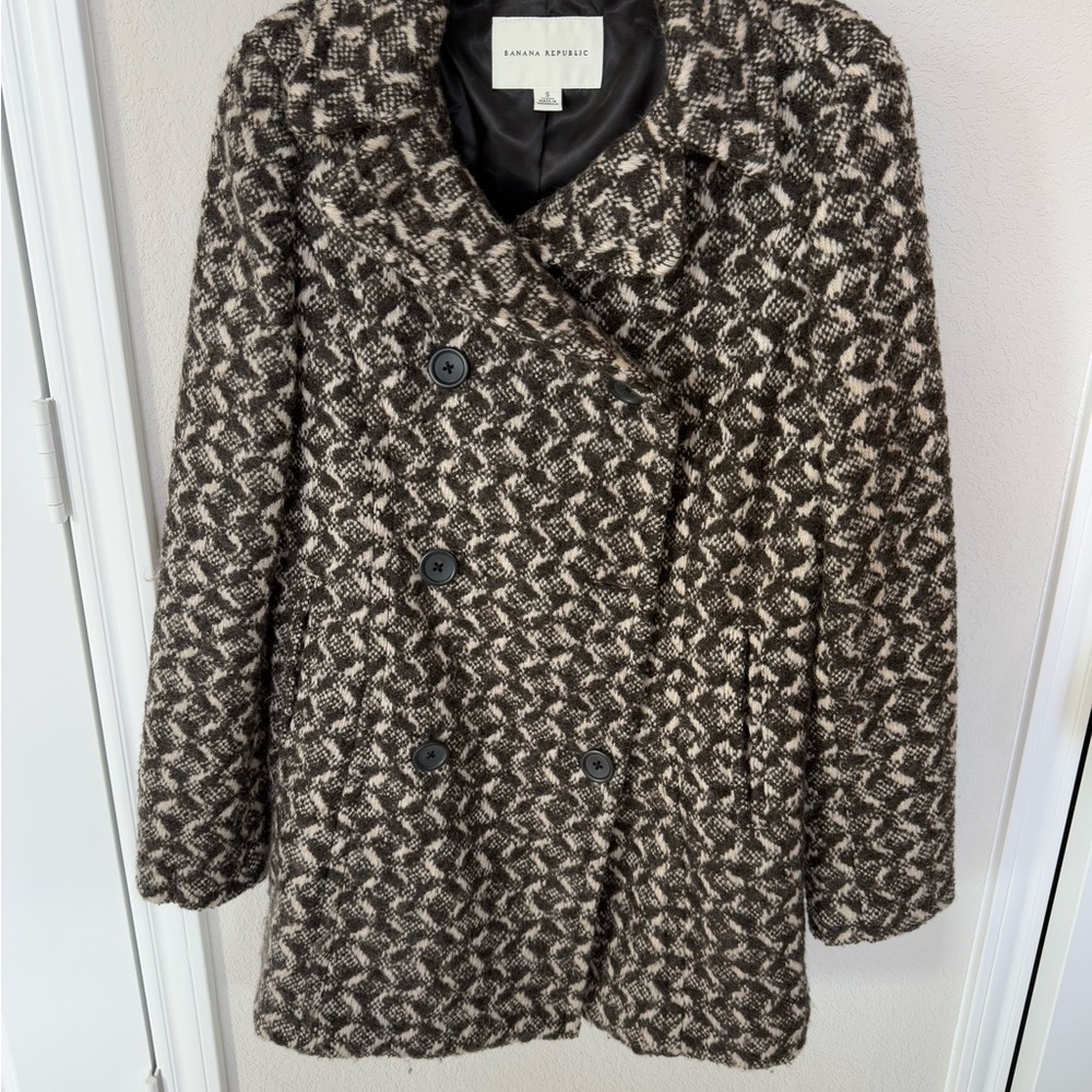 Banana Republic Textured Brown and Cream Pea Coat
